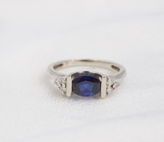 14k Natural Sapphire Diamond Ring White Gold Tension Size 5.75 Estate RG5194