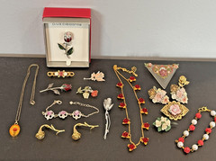 Lot Rose Pins Necklaces Liz Claiborne EBJ V Evers NRT 1 Sterling Marcasite 925