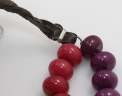 Vintage Fossil heavy red & purple stone glass leather beaded necklace 21″