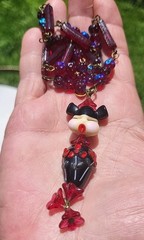 SALE! GEISHA LAMPWORK ART GLASS PENDANT VTG GLASS BEAD WIRE NECKLACE SET OOAK