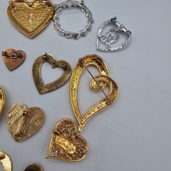Vtg Heart Themed Brooch Pin Lot Rhinestone Enamel Mixed Styles Eras Materials