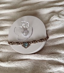 VINTAGE ARTISAN Sterling Silver ANTIQUE MARCASITE Blue TOPAZ HEART LINK Necklace