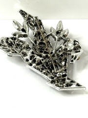 Vintage WEISS Signed Brooch 3″ Black Diamond, Jet, Clear Rhinestone Floral Spray