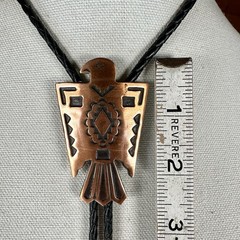 Stunning 60s Vintage Copper Native American Thunderbird Western Bolo Tie Signed