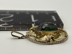 Vintage Gold Tone Oval Watermelon Rivoli Pendant Unmarked