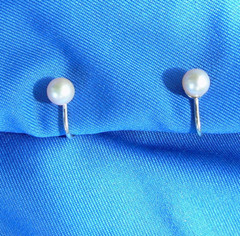 Elegant Original Vintage 6 millimeters PEARL Earrings 14K WHITE GOLD Deco Studs