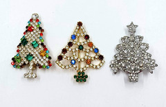 Vintage to Modern Rhinestone CHRISTMAS TREE Pin Brooch Lot of 8