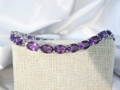 Vintage Sterling Silver 925 Heated African Amethyst Tennis Bracelet 7.5″