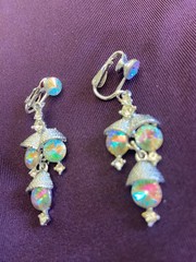 Vintage Silver Tone Earrings Crystal Rhinestone Aurora Borealis AB