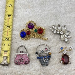 Brooch Lot of 5 Sparkly Pins Vintage to Now Mixed Styles
