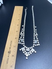 Vintage Clear Rhinestone 14 1/2” Necklace Signed D’ver N Y Screw Earring (3174)