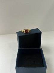 Vintage Red Cubic Zirconia Ring Gold Plated Womens Size 9