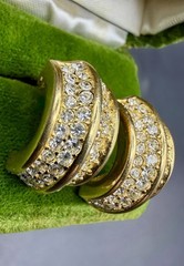 Vintage Christian Dior Pavé Rhinestone Gold Plated Half Hoop Clip Earrings