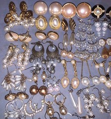 Great Lot 45 pair Vintage & Some Modern Faux Pearl Decorated Pierced Earrings