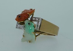 14K Jade Koi Fish and Diamond Ring