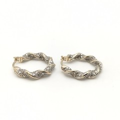 Vintage ROSS SIMONS 2 Tone Sterling Silver Diamond Hoop Earrings 925 9g #66