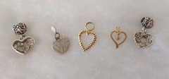 Vtg 2 Now Lot of Heart Pendants/Charms sum w Rhinestones Gold-tone/Silver-tone