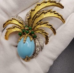 VTG JOMAZ Signed Very Rare Pineapple Shaped Faux Turquoise Brooch Pin