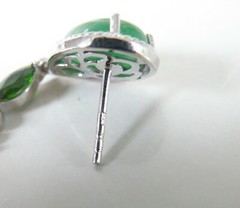 Sterling Silver 925 Green Jade Drop Unique Dangle Earrings
