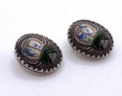 Vintage Whiting and Davis scarab Egyptian revival clip on earrings rare