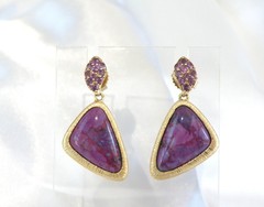Gold on Sterling Silver 925 Purple Turquoise Amethyst Modern Dangle Earrings