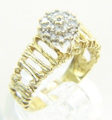 Beautiful Brutalist 14 K Gold Twig 19 Diamond Double Halo Sz 6.5 Cocktail Ring