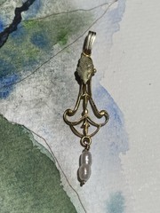 Antique Edwardian Lavalier Pendant Seed Pearl GF Art Deco Art Nouveau