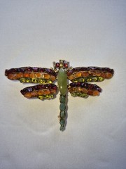 Vintage SWOBODA Multi Gemstone Dragonfly Brooch Pin Ruby Jade Garnet Peridot