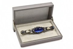 Lovely Antique Arts & Crafts Cobalt Blue Cabochon Brass Pin