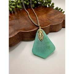 Vintage Carved Glass Pendant Necklace Faux Jade