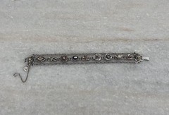 Vintage Judy Lee Silver Triple Link Victorian Revival Bracelet Cameo Rhinestone