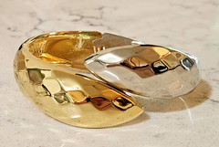 Vintage Silver and Gold-toned Hammered Design Hinged Bracelet