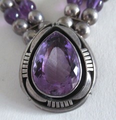 VINTAGE CAROL FELLEY STERLING NECKLACE w AMETHYST, 17 INCHES, 89 GRAMS, 1989