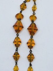ANTIQUE ART DECO/NOUVEAU CZECH CITRINE GLASS PENDANT W/CRYSTAL CHAIN-ENAMELED