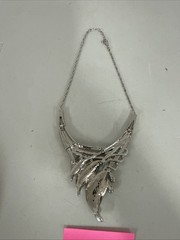 VTG Enamel Silver Tone Necklace With Crystals Adjustable Length Statement Blue