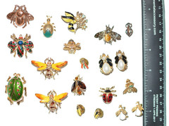 Vintage enamel and rhinestone insect and flying bug jewelry lot- one signed Dodd