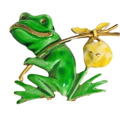 Vintage Signed LG LIND GAL Frog Hobo Enamel Novelty Figural Brooch Pin