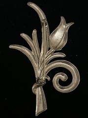 Sterling Silver Tulip Flower Ribbon Brooch Pin 2 3/4” Long x 1 3/4” Wide 6.7g