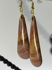 Natural Banded Onyx Gold French Wire Long Earrings lightweight! Red Yellow Pink