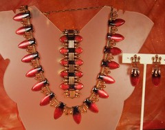MATISSE TEARDROP Signed Set Red Black Enamel MidCentury Wearable Art Copper 136g