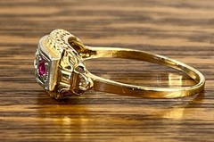 1920’s Art Deco 14k Natural Ruby Diamond Antique Ring Gold Size 10.5