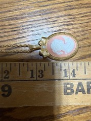 Vintage AVON Gold Tone Cameo Necklace & Earrings Set White & Pink Oval