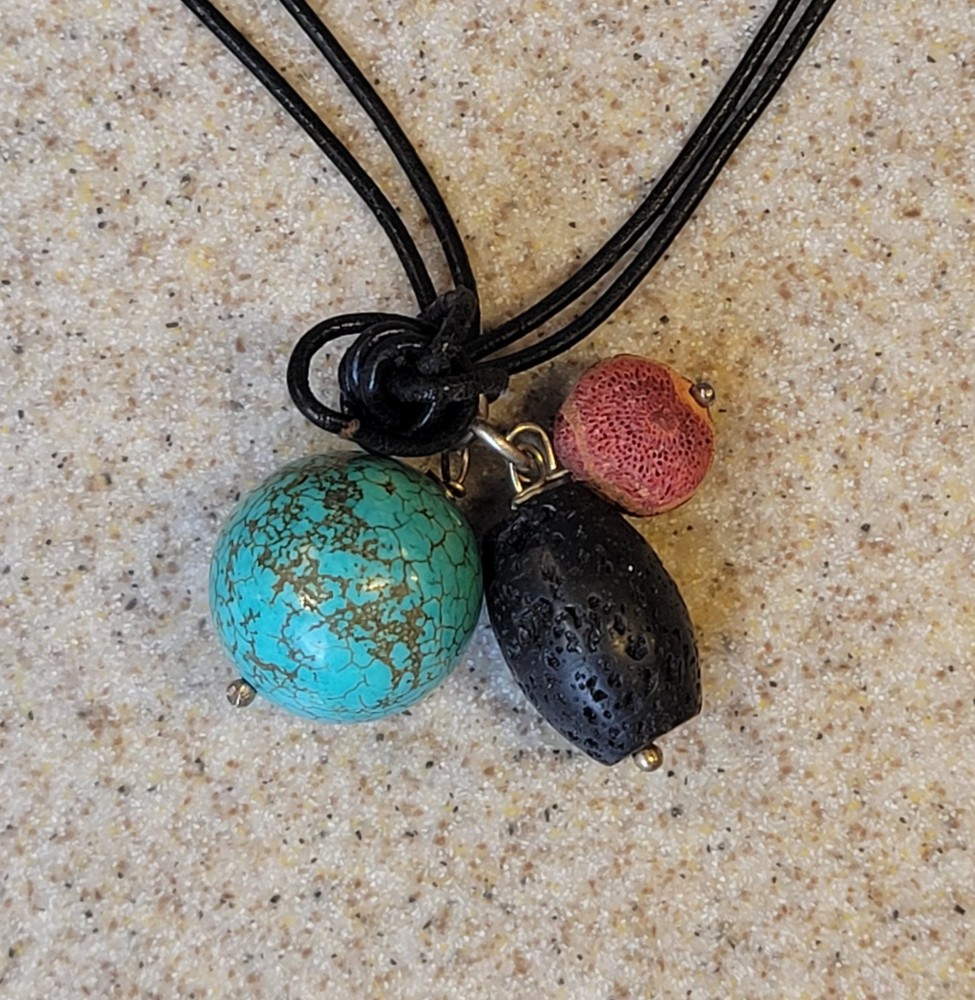 Sponge Coral Black Lava Rock Turquoise Blue Howlite 32in Cord Necklace Vintage