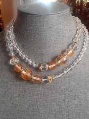 Miriam Haskell gold confetti lucite & clear fauceted glass Bead Necklace