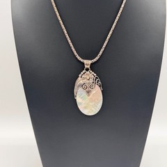 MERAV 925 Sterling Silver Vintage Real MOP Feather Flower Oxidized Pendant