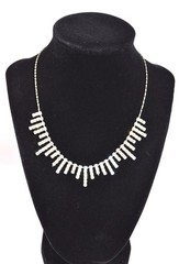 Icing Beautiful Vintage Silver Tone Clear Rhinestone Bib Choker Necklace 18″