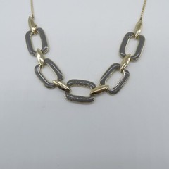Vintage Gray Enamel Link Statement Necklace Gold Tone Retro Style 19″