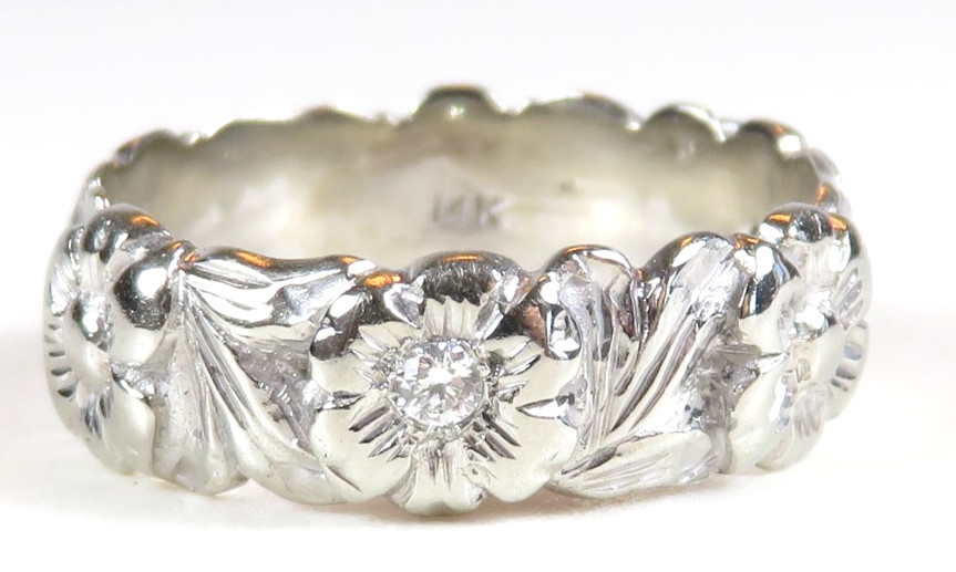 Antique Art Deco Diamond 14KW Eternity Wedding Band Ring Size 5.75 UK-L 6.25MM