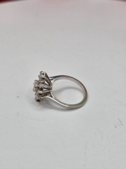 Antique 14K white gold diamond art deco flower ring