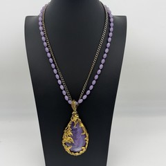 Vtg The Love Witch Brutalist Purple Faux Amethyst Lucite Pendant Necklace